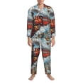 thumbnail image 3 of Xecao Red Train Hot Air Balloon Print Pajamas Set Mens Pajamas Long Sleeve Loungewear Two-Piece Sleepwear Button-Down Pjs Set,2PJS-X-Large, 3 of 7