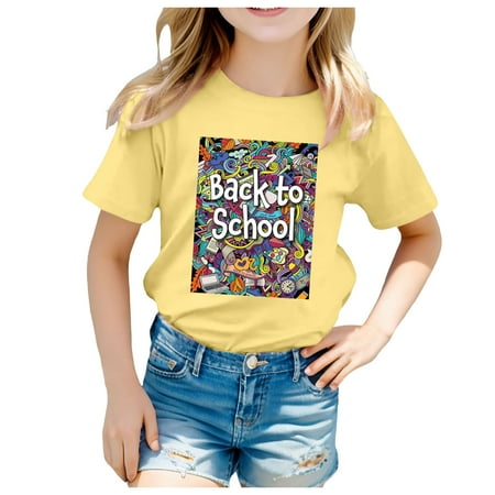 

Yzengfg Kids School Season Back To School Season Printed Casual Short Sleeve Top T Shirt Girls Tops Tees & Shirts 10-11 Years