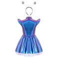 thumbnail image 4 of Moggemol Robe pour Filles Enfants 2 Pcs Alien Déguisement Iridescent Brillant Manches Volantées Robe Tutu à Volants avec Serre-Tête Coloré Argent 14, 4 of 6