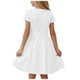 thumbnail image 3 of Wxirdiow Dresses for Kids Girls' Short Sleeve Crew Neck Dress Bow Detail Puff Sleeve Textured Fabric Summer Casual Pocket Detail Easy Care White Size,4-5 Years, 3 of 9