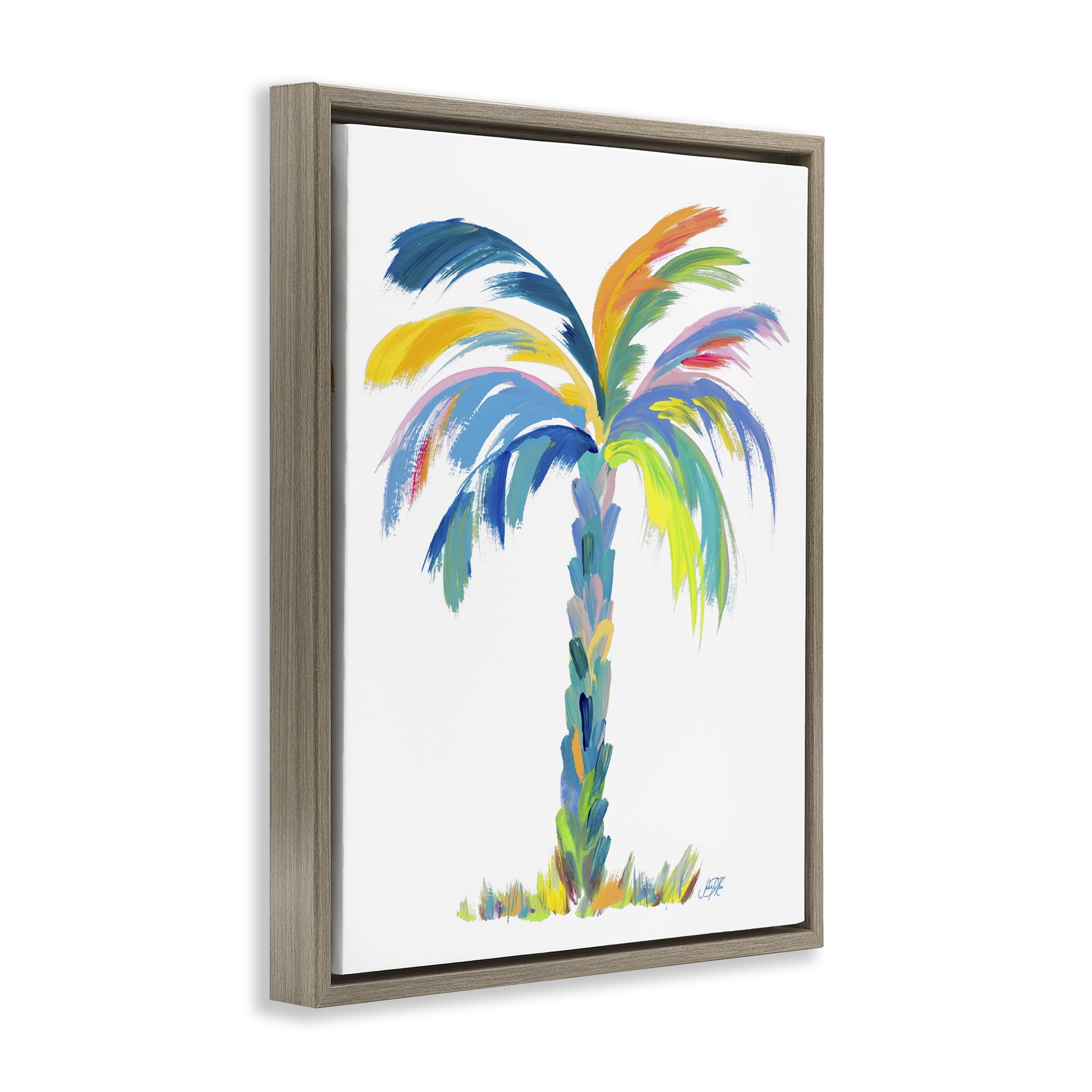 Stupell Industries Bold Brushed Palm Botanical & Floral Painting Brown Floater Framed Canvas Art Print Wall Art, 17 x 21