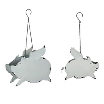 Zeckos White Metal Flying Pig Hanging 13 and 11 inch Planters Set of 2