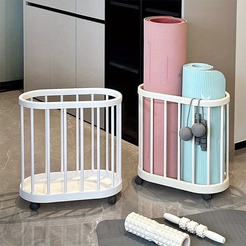 Yoga Mat Storage Racks, Sport Equipment Storage Cart, Yoga Mat Holder Storage Basket with Handle and Wheels, for Foam Roller Yoga Block Resistance Bands