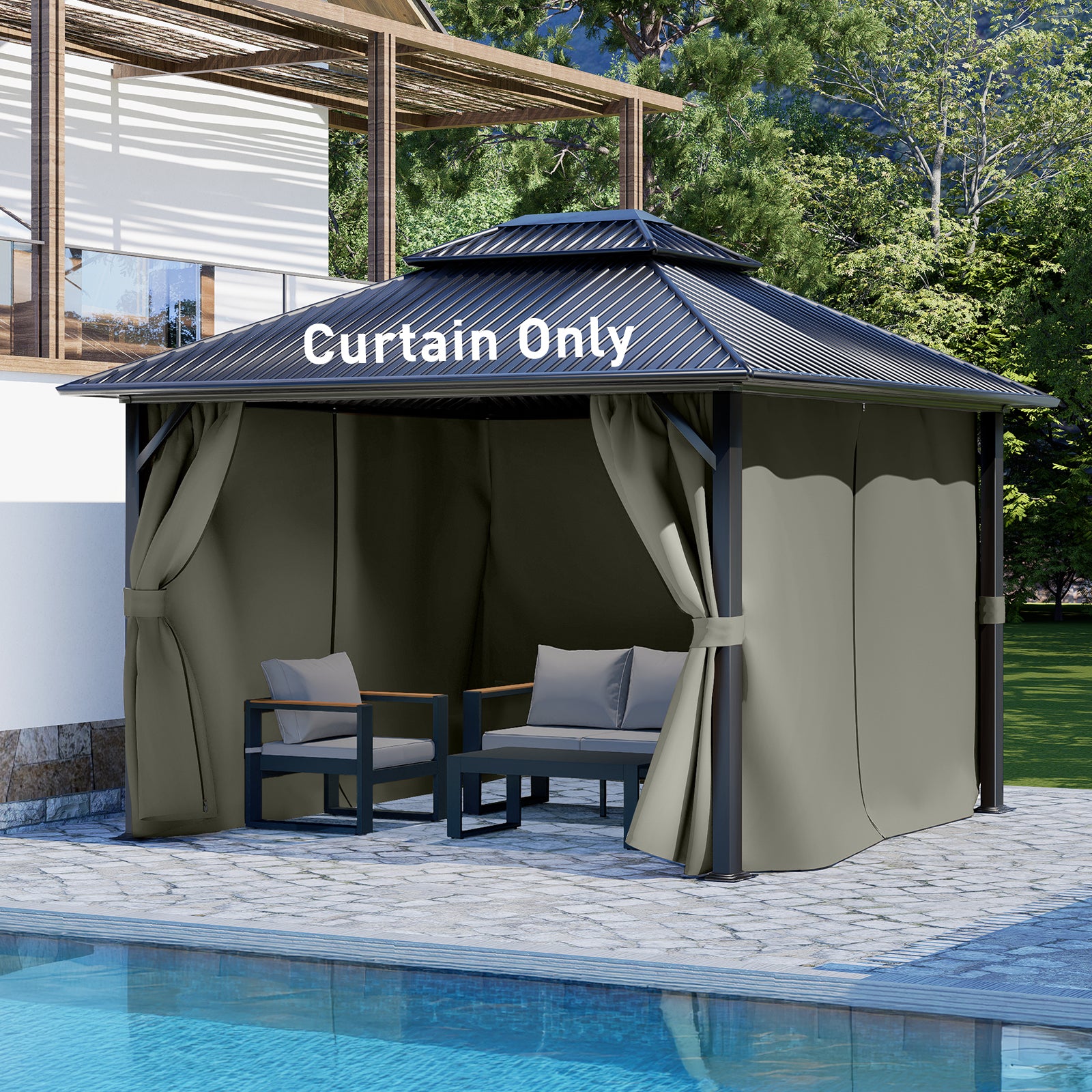 Aoodor 10' x 13' Gazebo Curtain Set Protecting Privacy Side Walls 4 Panels, Curtain Only - Grey
