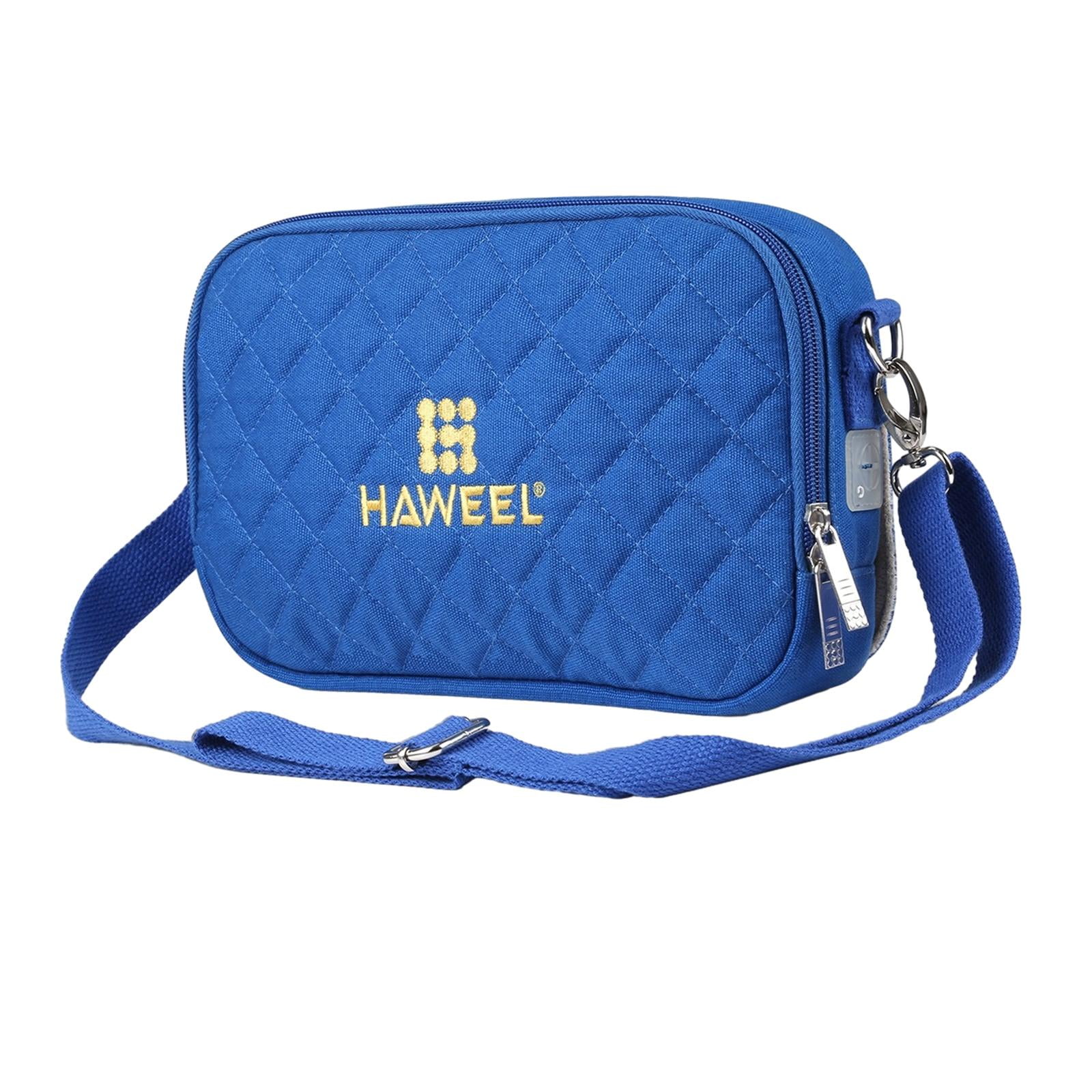 harayaa Cross Shoulder Hand Warmer Storage Bag Prevent Overheating Canvas Warmer Bag USB Blue