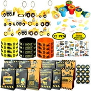 Empire Party Supply 72 Pc Under Construction Party Favors - Set of 12 Dumper Truck Keychains Stampers Wristbands Tattoos Treat Bags for Kids Birthday
