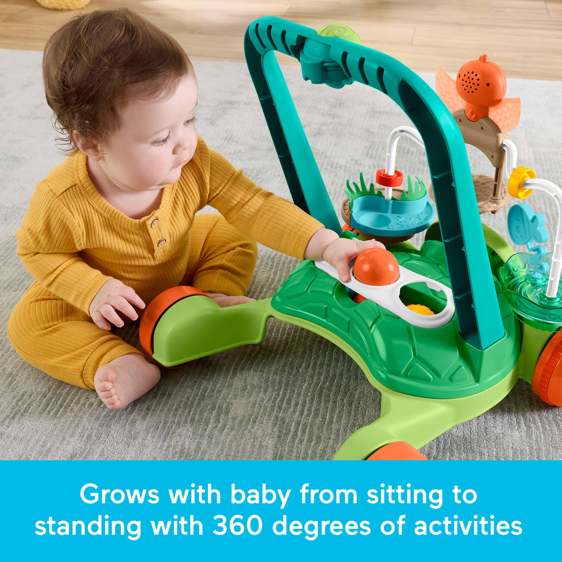 Fisher-Price Moves with You Turtle Walker, Baby & Toddler Activity Push Toy, 5 Balls