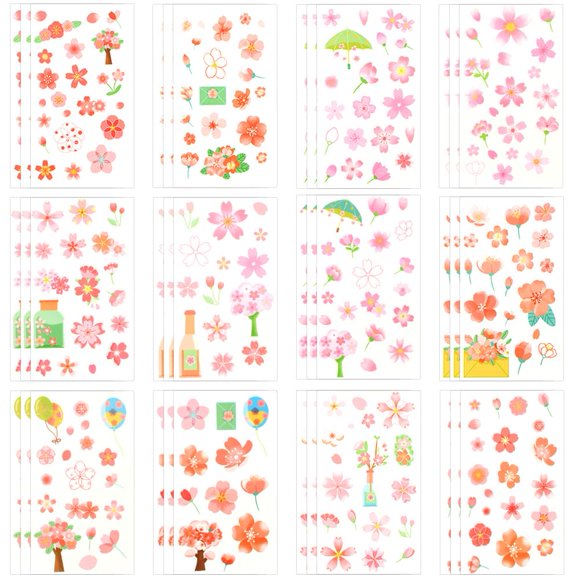 1 Box 36 Sheets Floral Temporary Tattoos Small Flower Tattoo Stickers Bulk Cherry Blossom Pink Balloon Cute Sweet Cartoon Decal for DIY Crafts Scrapbook Birthday Party Gifts Adult Decorations