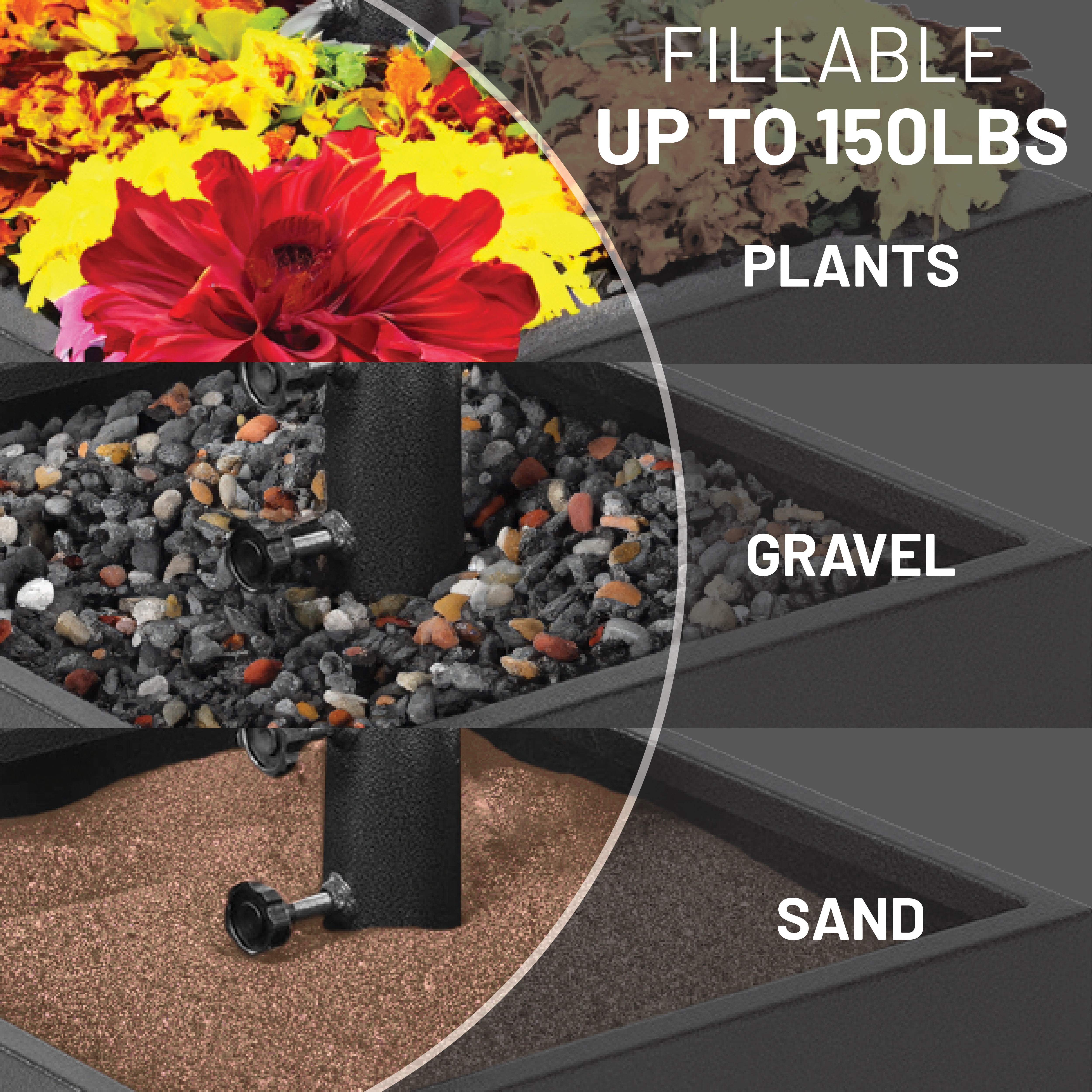 US Weight Decorative Planter Box Umbrella Base - Umbrella Stand with Wheels -  Powder-Coat Black