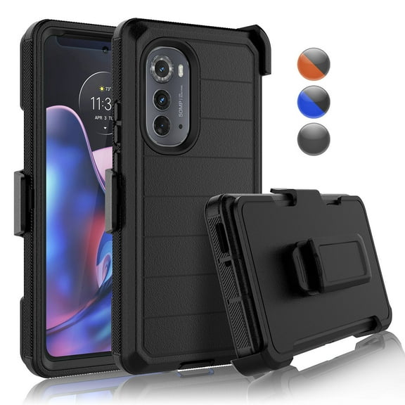 For Motorola Edge 2022 6.6" Cases, Heavy Duty Rugged Deferder Case with [Belt Clip Holster][Built-in Screen Protector], Shockproof Full Body Protection Kickstand Cover, Black