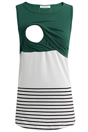Smallshow Womens Maternity Nursing Tank Tops Stripe Pull-up Breastfeeding Shirt