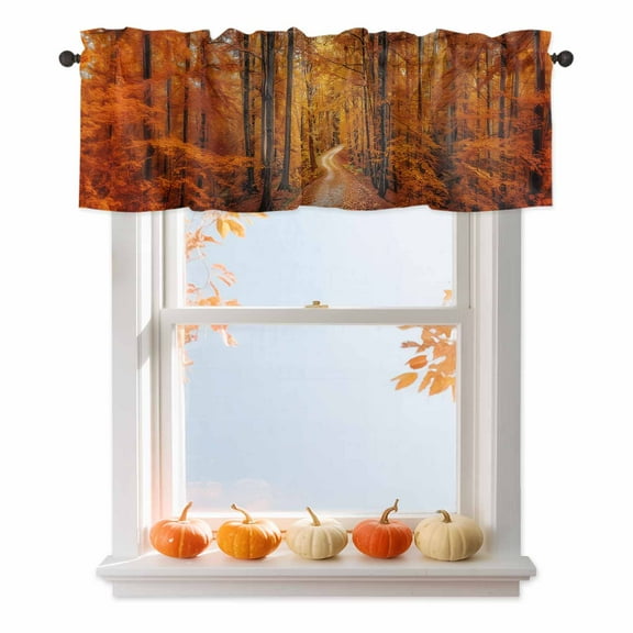 Valance for Windows Kitchen Curtains 54"W x 18"L Fall Orange Forest Wood Leaves Light Filtering Curtain Valances Rod Pocket Curtains for Bedroom Farmhouse Living Room