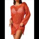 thumbnail image 1 of Vestido de Crochet de Gran Tamaño para Mujer, con Cuello y Aberturas, para Verano 2025. Naranja Rojo Talla Única, 1 of 5
