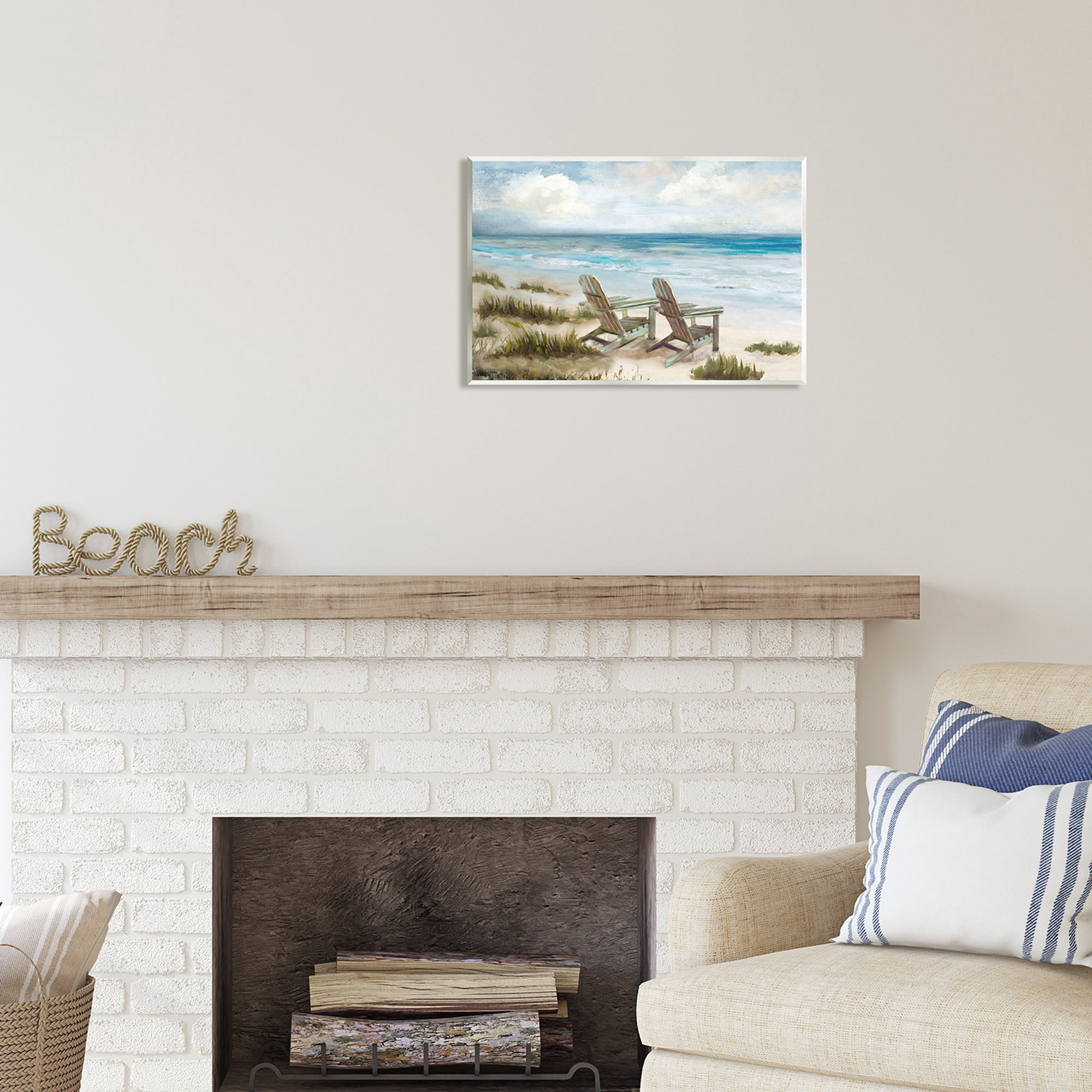 Stupell Industries View For Two Beach Chairs Nature Painting Unframed Art Print Wall Art, 19 x 13