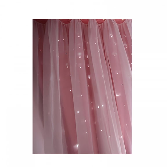 AUQ Princess Pink Curtains Hollow-Out Stars Dual Layer Grommet Top Mix And Match Blackout Curtains With White Sheer Lace for Living Girl Room(1 Pc,39 W*78 L,Pink)