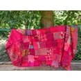 thumbnail image 2 of patch work hand Kantha quilted cotton And Silk fabric bedspread boho bohemian vintage kantha blanket gudari king/twin size bed cover, 2 of 10