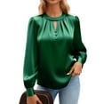 thumbnail image 3 of ClodeEU Button Down Shirts for Women, Satin Silk Shirts for Work, Basic Tops V Neck, Fashion Blouse Green,Womens Plus S, 3 of 7