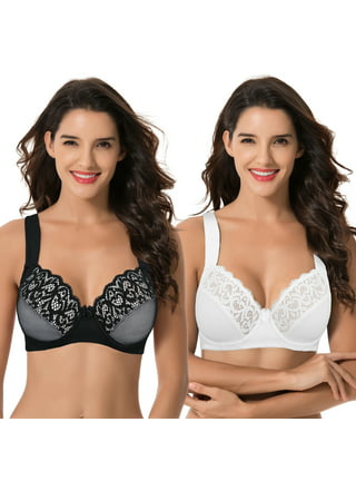 Curve Muse Women's Underwire Plus Size Push Up Add 1 and a Half Cup Lace  Bras-2PK-Cream/Brown,Brown/Rose Gold-46DDD