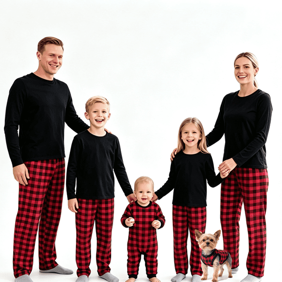 RUINIXCW Christmas Pajamas for Family Matching Pajamas Set Xmas Jammies Holiday Outfit for Couples Women Men PJS Set Plaid Sleepwear Loungewear
