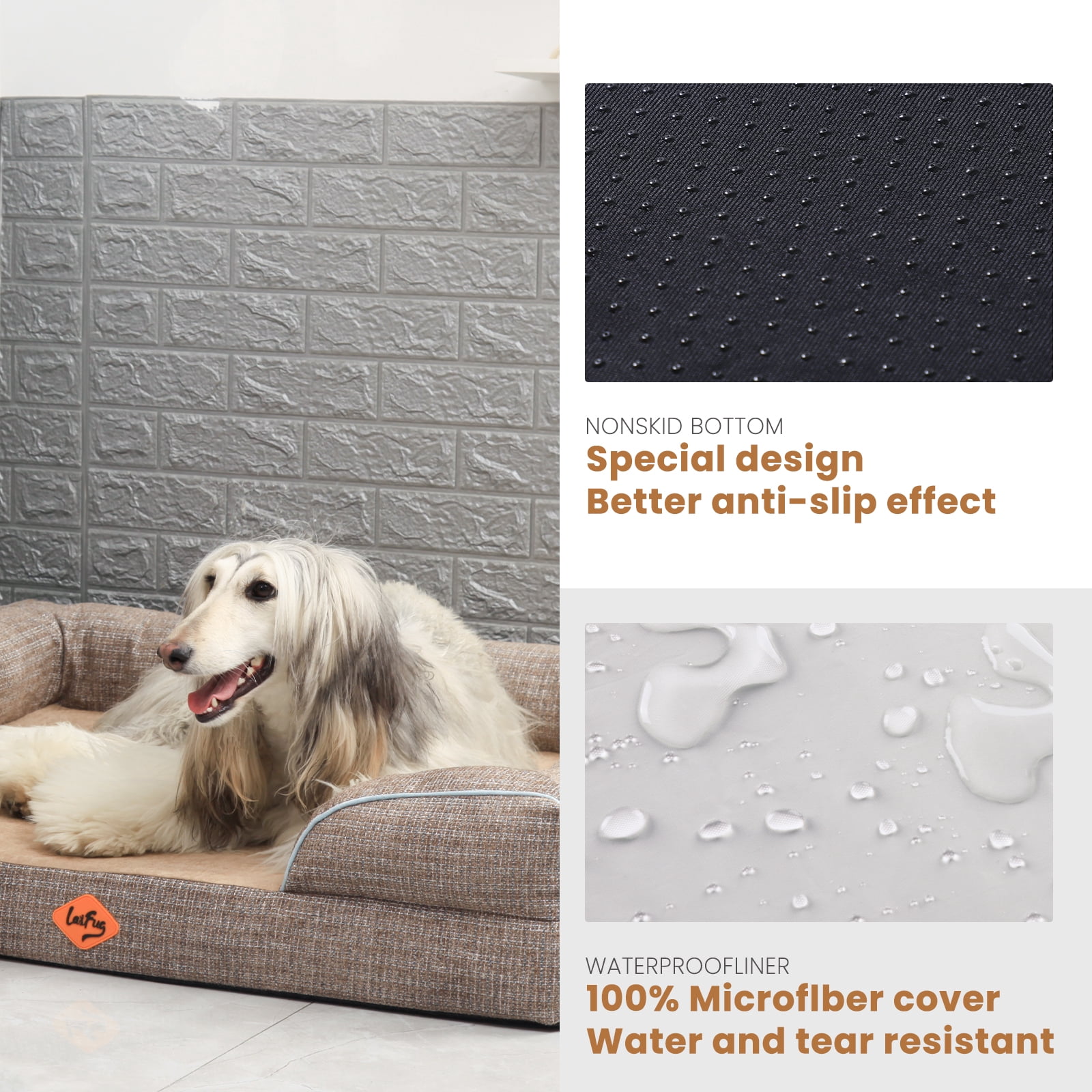 Laifug Orthopedic Premium Memory Foam Dog Bed, Dog Sofa with Washable and Removable Suede Cover, Waterproof Liner and Non-Slip Bottom