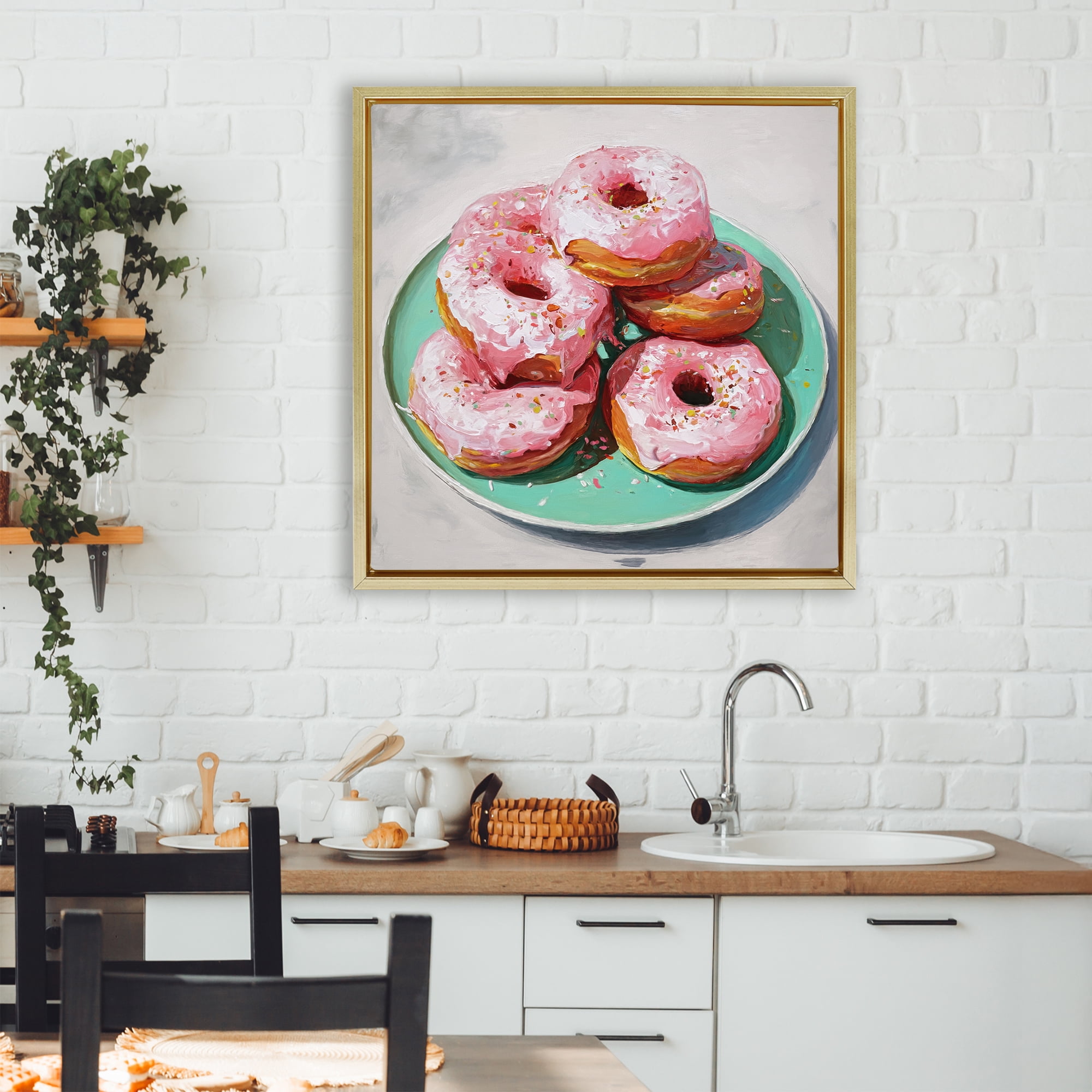 Stupell Industries Pink Frosted Donuts Gold Framed Floater Canvas Wall Art, design by Tina LeCour