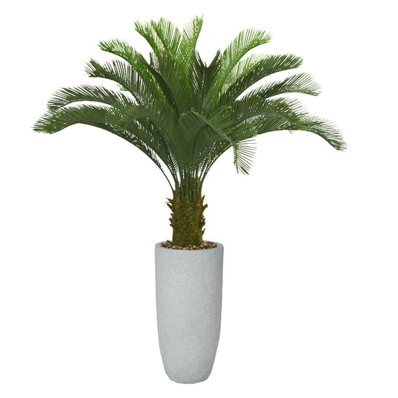 62.3'' Artificial Palm tree in a Tall beige checkered planter