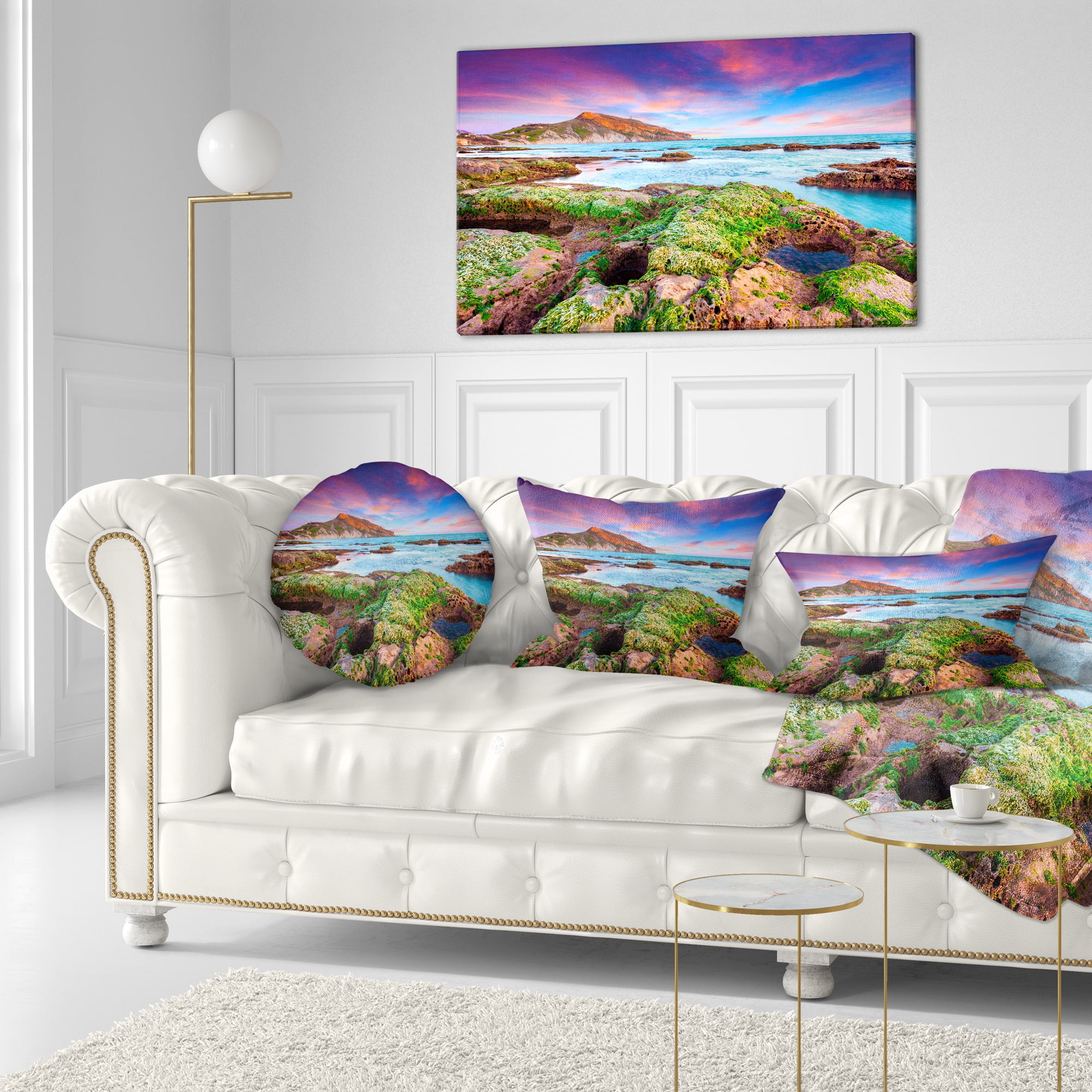 Designart Giallonardo Beach Spring Sunset - Seashore Photo Throw Pillow - 12x20