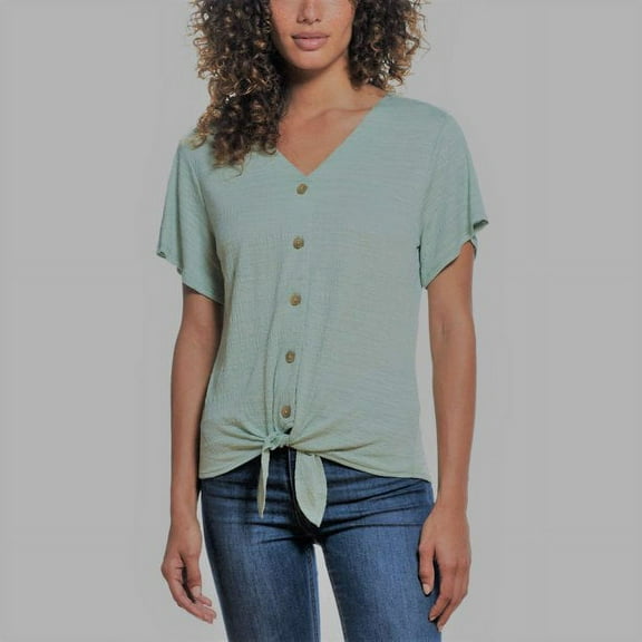Weatherproof Vintage Women's Tie Front Top (Granite Green, X-Small)