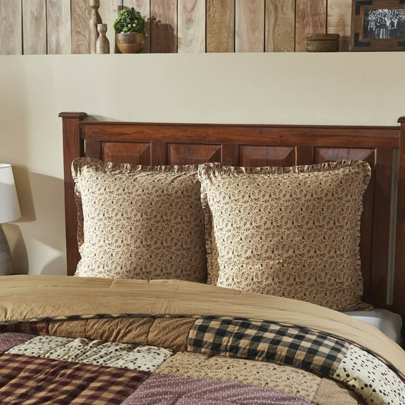 VHC Brands Euro Sham Ruffled, Cotton Bedroom Euro Sham Covers, Flat Weave, Bedding Accessory, Bedroom Decor, No Insert, for Bed Couch Sofa, Pip Vinestar Collection, Square 26x26, Natural