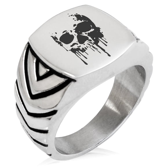 Stainless Steel Hades Greek God of Underworld Chevron Pattern Biker Style Polished Ring