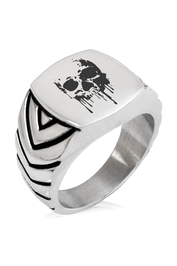 Stainless Steel Hades Greek God of Underworld Chevron Pattern Biker Style Polished Ring