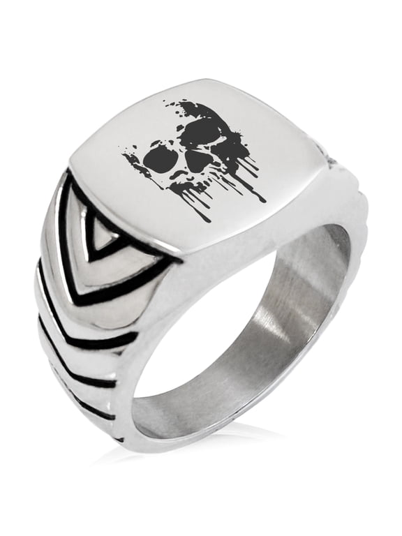 Stainless Steel Hades Greek God of Underworld Chevron Pattern Biker Style Polished Ring
