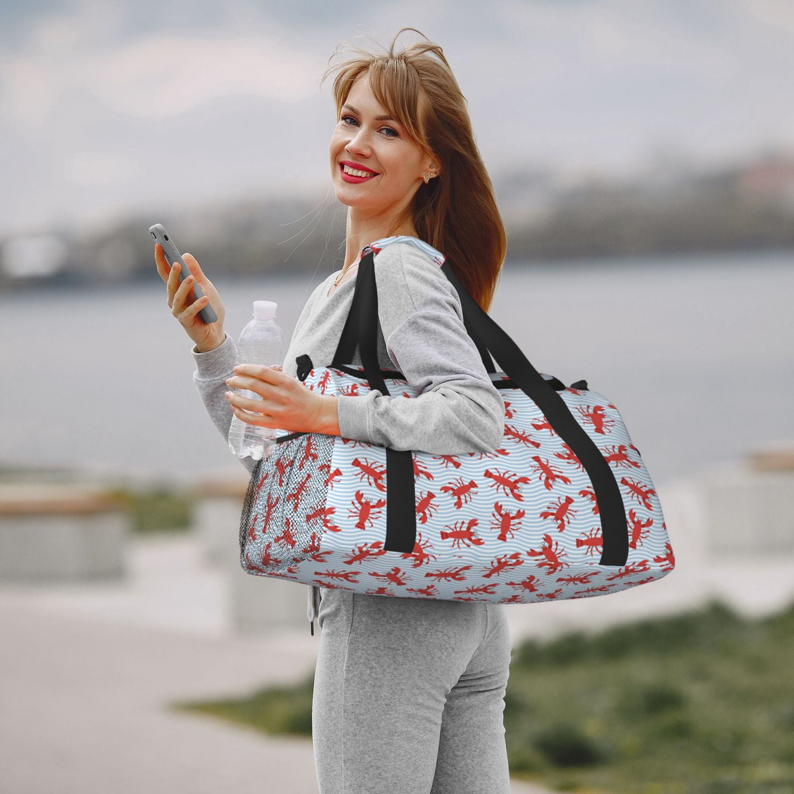 Fuzoiu Cartoon Lobsters 1 Print Travel Duffle Bag,Carry On Tote Bags,Duffel Bag,Sport Gym Bag, Hospital Bag for Labor and Delivery, Overnight Bag,Luggage Bag