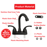 Bathroom Sink Faucet 4 Inch 2 Handle Centerset Fit for 2 or 3 Holes, 360 Swivel Spout RV Camper Bathroom Vanity Sink Faucets, Matte Black