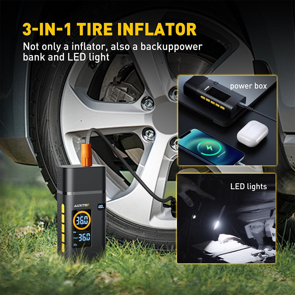 AUXITO Tire Inflator Portable Air Compressor, 150 PSI Cordless Air Pump with 7800mAh Rechargeable Battery for Car, Truck, Motorcycle Tires & Ball,  Compact Bike Pump