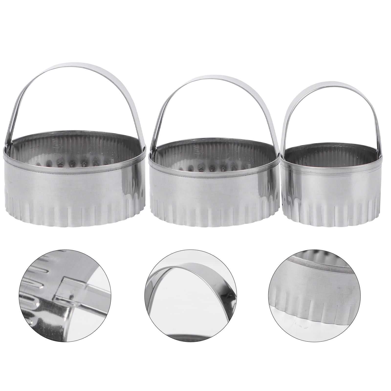  Stainless Steel Biscuit Cutters Set (5 Pieces/Set), Fluted  Round Cookies Cutter with Handle