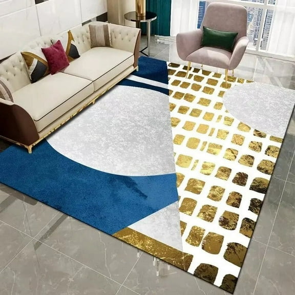 Living Room Decoration Golden Carpets Simple Geometric Large Carpet Light Luxury Bedroom Decor Floor Mat Coffee Table Area Rugs