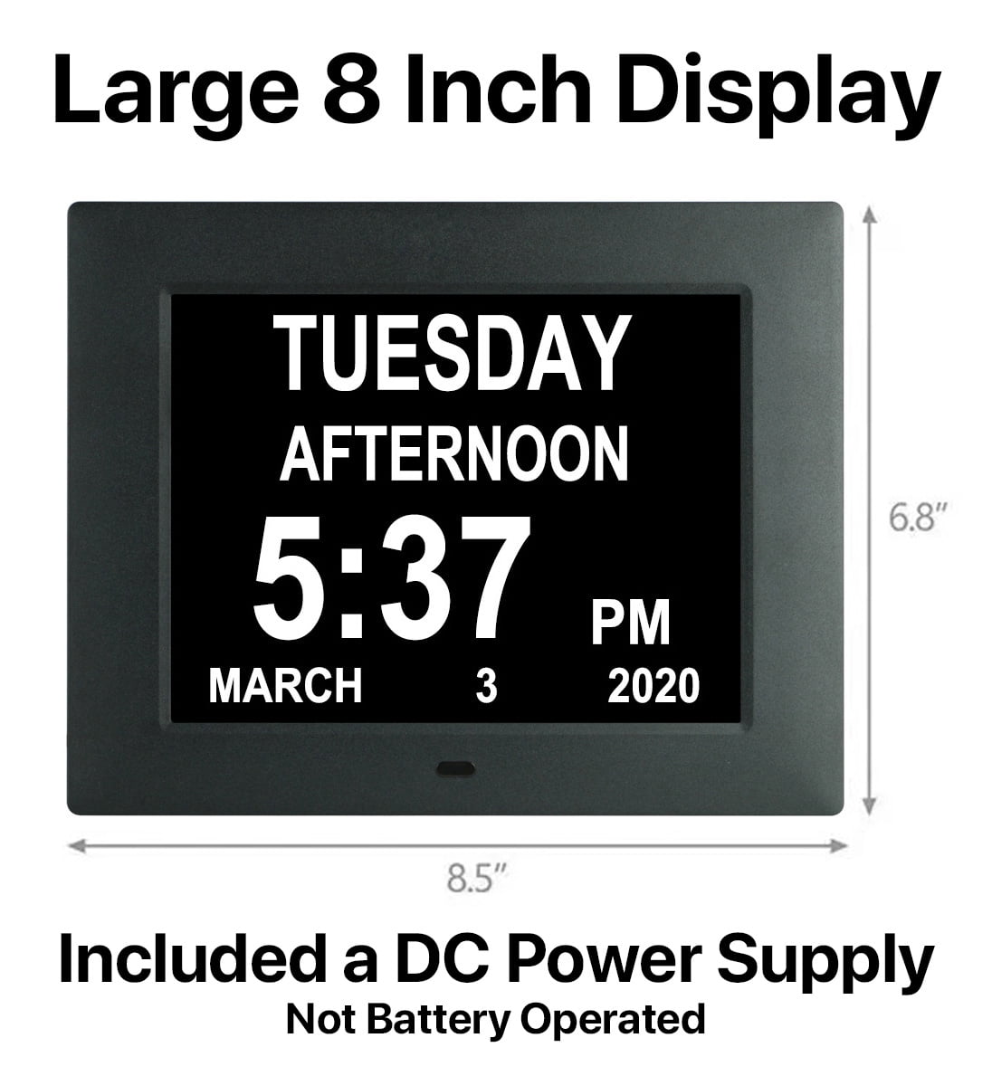 Pokanic Digital Calendar Date Multi Alarm Clock 8 inch Large Display Auto-Dimming Electic Desk Table Wall Mount Office, Home, Kitchen, Room, School, Bedroom, Living Room (Black)