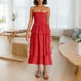 thumbnail image 4 of Oplxuo Women‘s Summer Boho Strapless Maxi Dress 2025 Casual Sleeveless Off Shoulder Smocked Tiered Beach Long Sundress, 4 of 7