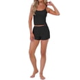 thumbnail image 2 of INSPIRE CHIC Women's Pajama Set Ribbed Knit Cami Sleeveless Squared Neck Tank Top with Split Shorts Sleepwear Lounge Sets S Black, 2 of 6