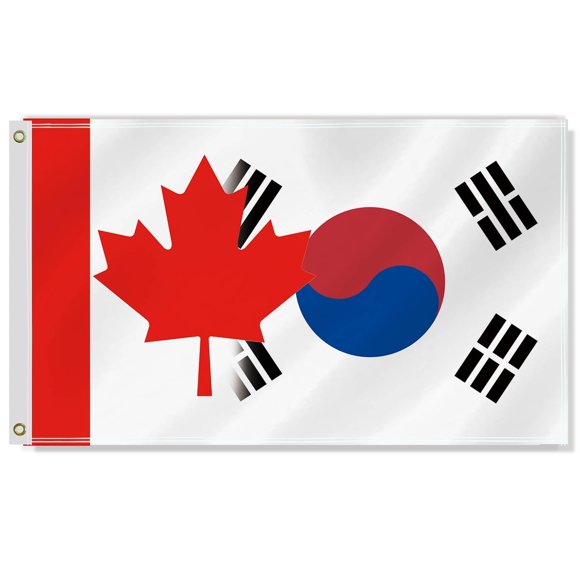 TRAHOO-3×5 FT Canada South Korea Combo Flag,Large Canadian Korean Decor,Double Side Digital Printed 150D Polyester Banner With Canvas Header Brass Grommet For Outdoor Indoor Parade Car