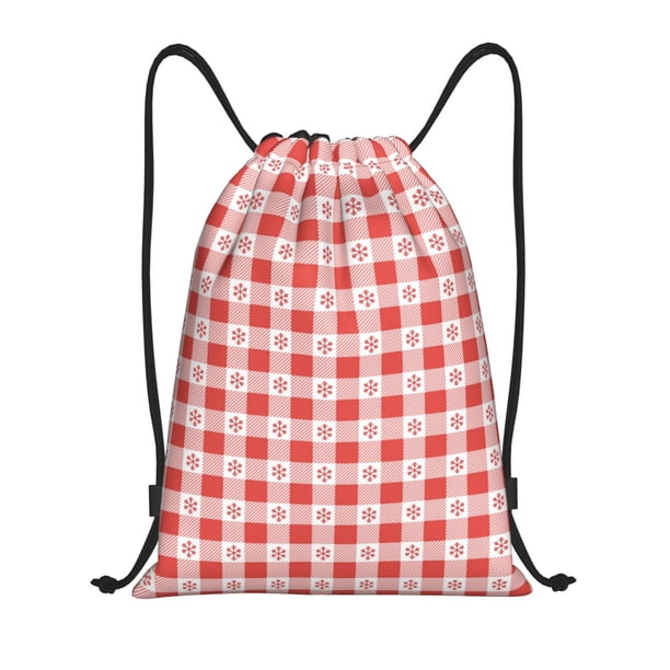 Fotbe Checkered Christmas With Snowflakes Bolsa Mochila con Cordón Estampada, Bolsa de Gimnasio Deportiva, Bolsa Cinch, Bolsa con Cordón para Hombres y Mujeres-Medium