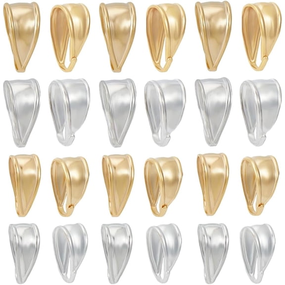 1 Box 80Pcs Snap on Bails 24K Gold 925 Sterling Silver Plated 4 Style Pinch Clip Clasp Bail Necklace Clasps Bail for Necklace Jewelry Findings 4 * 10mm