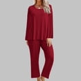 thumbnail image 4 of Summer Sales CNJKEHIUV Under $14 Women's Solid Round Neck Casual Home Wear Two Piece Pajamas Red M, 4 of 6
