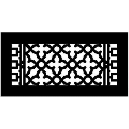 Reggio Registers Scroll Series Victorian Pattern Premium Luxury Floor Grate Cover Grille, Black Cast Iron Metal 14 Inch x 6 Inch Without Mounting Holes - Made in USA | 816-NH