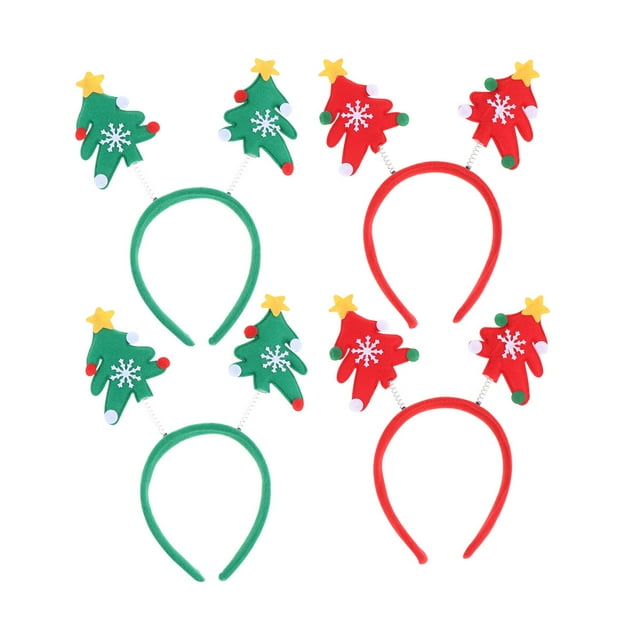 4 Pcs Noël Cheveux Partie Bandeau Noël Forme Arbre Printemps Conception Carnaval Fournitures Belle Fête pour les Enfants (Rouge, Vert Style)