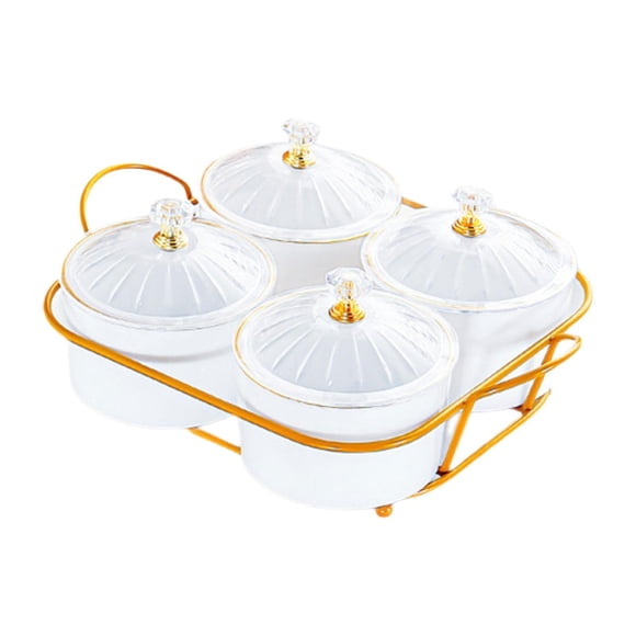 Cuenco para dulces con bandeja con tapa, bandeja para servir aperitivos, juego para servir nueces, platos divididos para servir dulces, hogar, comedor 4 rejillas