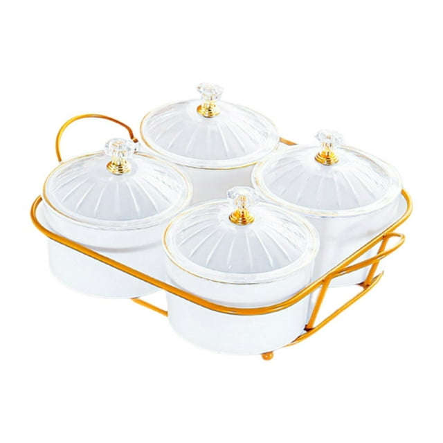 Cuenco para dulces con bandeja con tapa, bandeja para servir aperitivos, juego para servir nueces, platos divididos para servir dulces, hogar, comedor 4 rejillas