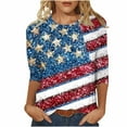 thumbnail image 2 of Frostluinai 3/4 Length Sleeve Womens Tops 4th of July Shirts Crew Neck Casual T Shirt American Flag Shirts Summer Patriotic Clothing, 2 of 5