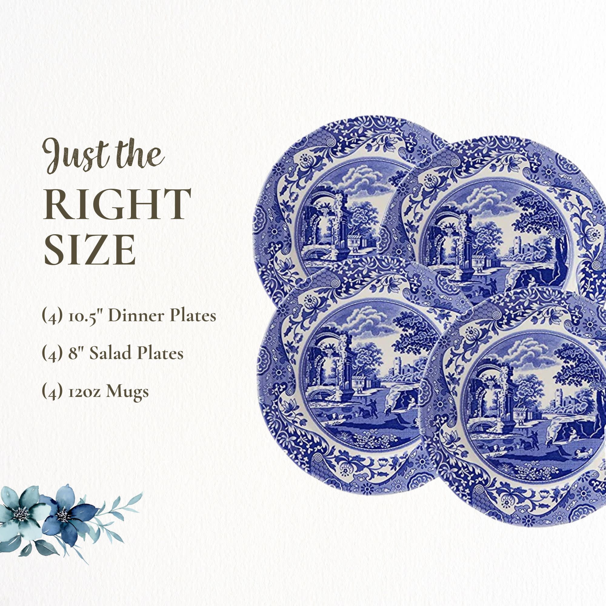 Portmeirion Blue Italian 12-Piece Ceramic Tableware Set with